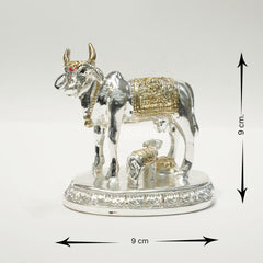Auspicious Kamdhenu Cow with Calf Idol - Silver Plated