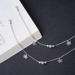Silver Double Butterfly Anklet
