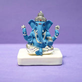 Silver plated blue terracotta mukut ganesh