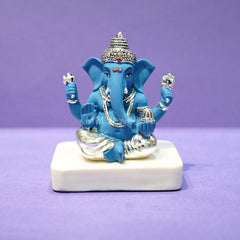 Silver plated blue terracotta mukut ganesh