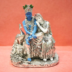 Silver Plated Radha Krishan with Peacock