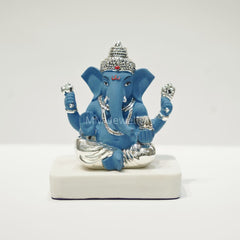 Silver plated blue terracotta mukut ganesh
