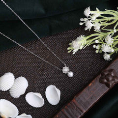 Silver Slim Floral Stone Chain Pendant