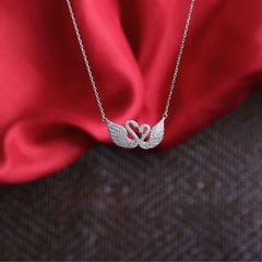 Silver Double Swan Crystal Chain Pendant