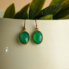 Silver green onyx hook earrings
