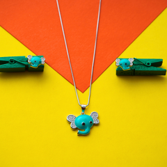 Silver Baby Elephant Pendant Set
