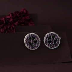 Oxidised Silver Stone Design Earrings