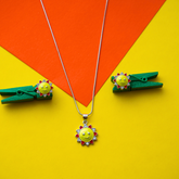 Silver Enamel Sun Kids Pendant Set