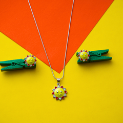 Silver Enamel Sun Kids Pendant Set
