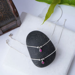 Silver Red Stone Anklet