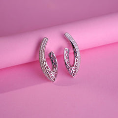 Silver crescent moon arc shape silver earrings