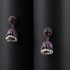 Oxidised Silver Earrings with pearl design