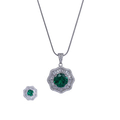 Silver Green Pear Cut Chain Pendant Set
