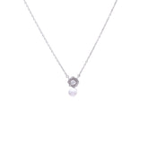 Silver Slim Floral Stone Chain Pendant