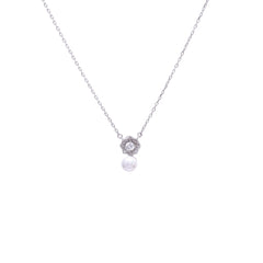 Silver Slim Floral Stone Chain Pendant