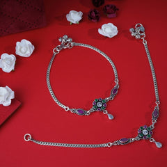 Silver Multi Color Anklet
