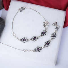 Silver Two Color stone Anklet