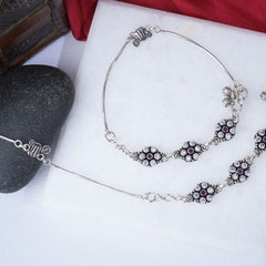 Silver Two Color stone Anklet