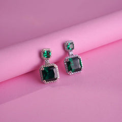 Silver tow-tone square earrings