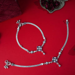 Silver Stone Flowers Anklet