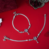 Silver Stone Flowers Anklet