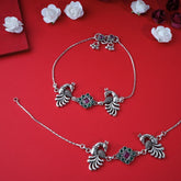 Silver Peacock Oxidised Anklet