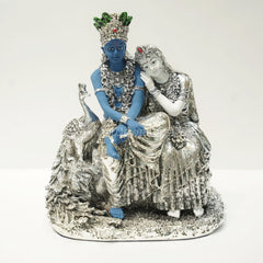 Silver Plated Radha Krishan with Peacock
