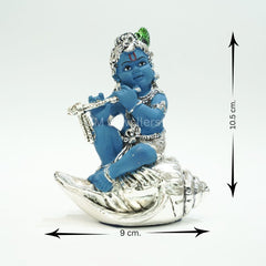 Silver plated baby krishna on shankh