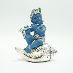 Silver plated baby krishna on shankh
