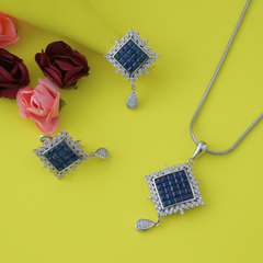 Silver Oceanic Square Chain Pendant Set