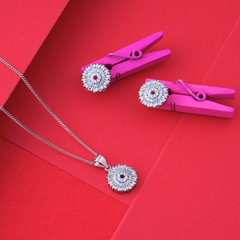 Silver Double Circle Chain Pendant Set