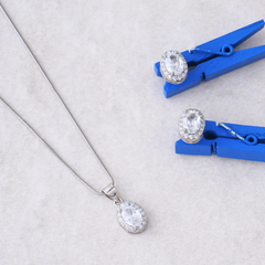 Silver Round Cut Chain Pendant Set