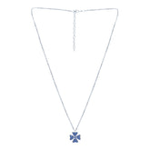 Silver 4 Petal Blue Stone Evil Eye Chain Pendant