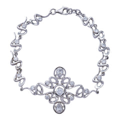 Silver round beads floral bracelet
