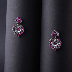 Oxidised Silver Magenta Stone Earrings