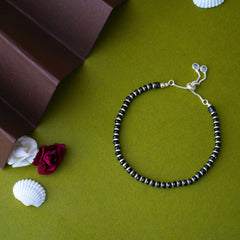 Silver Black Bead Bracelet