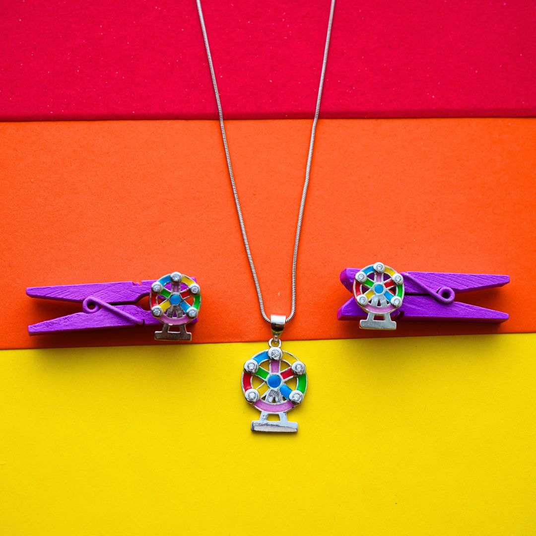 Silver Ferris Wheel Kids Pendant Set