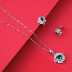 Silver Green Pear Cut Chain Pendant Set