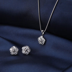 Flower Zircon Diamond Pendant Set - silvermark