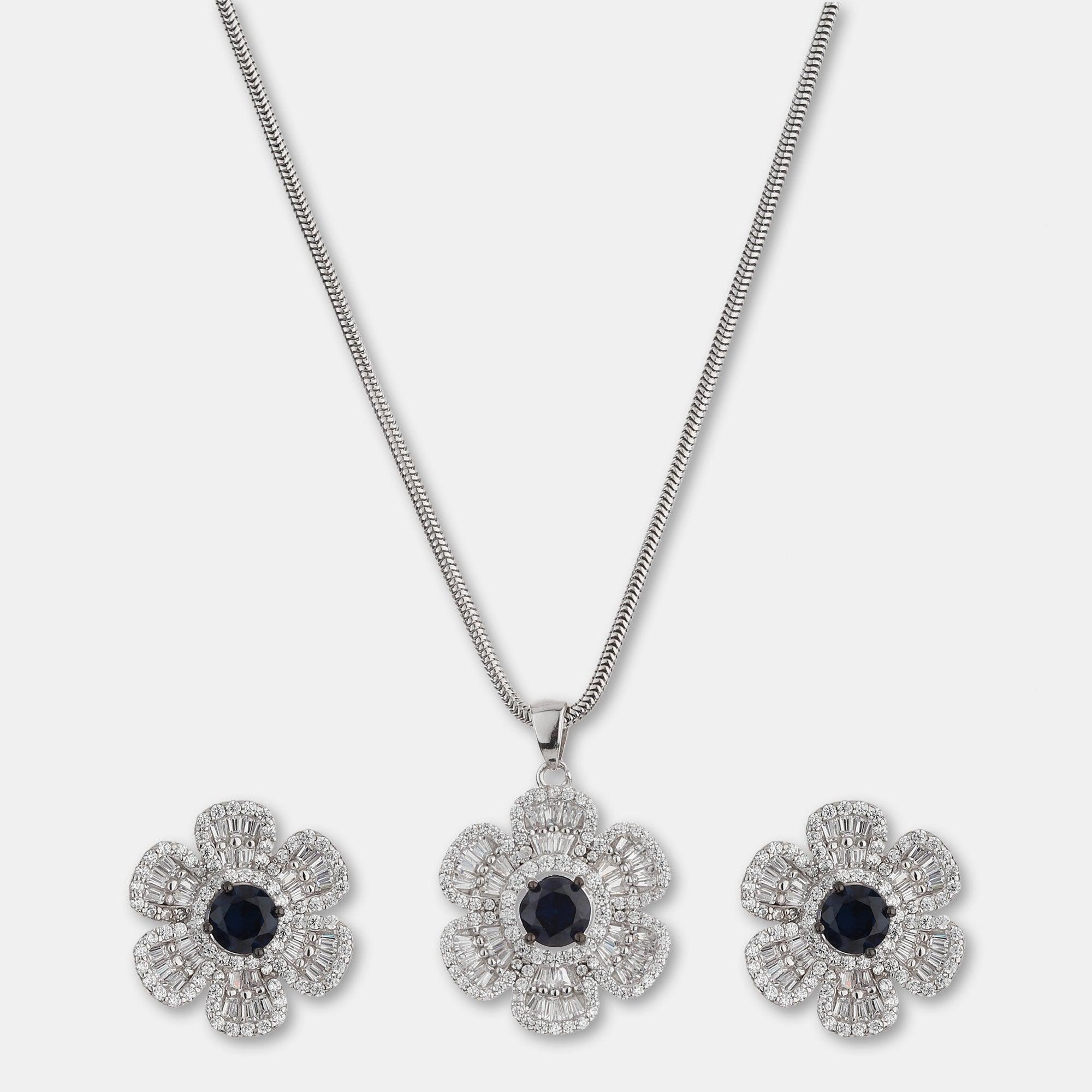Silver Zircon Flower Bloom Set - silvermark