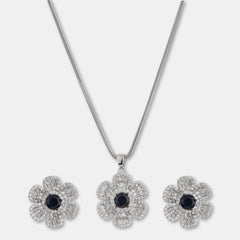 Silver Zircon Flower Bloom Set - silvermark