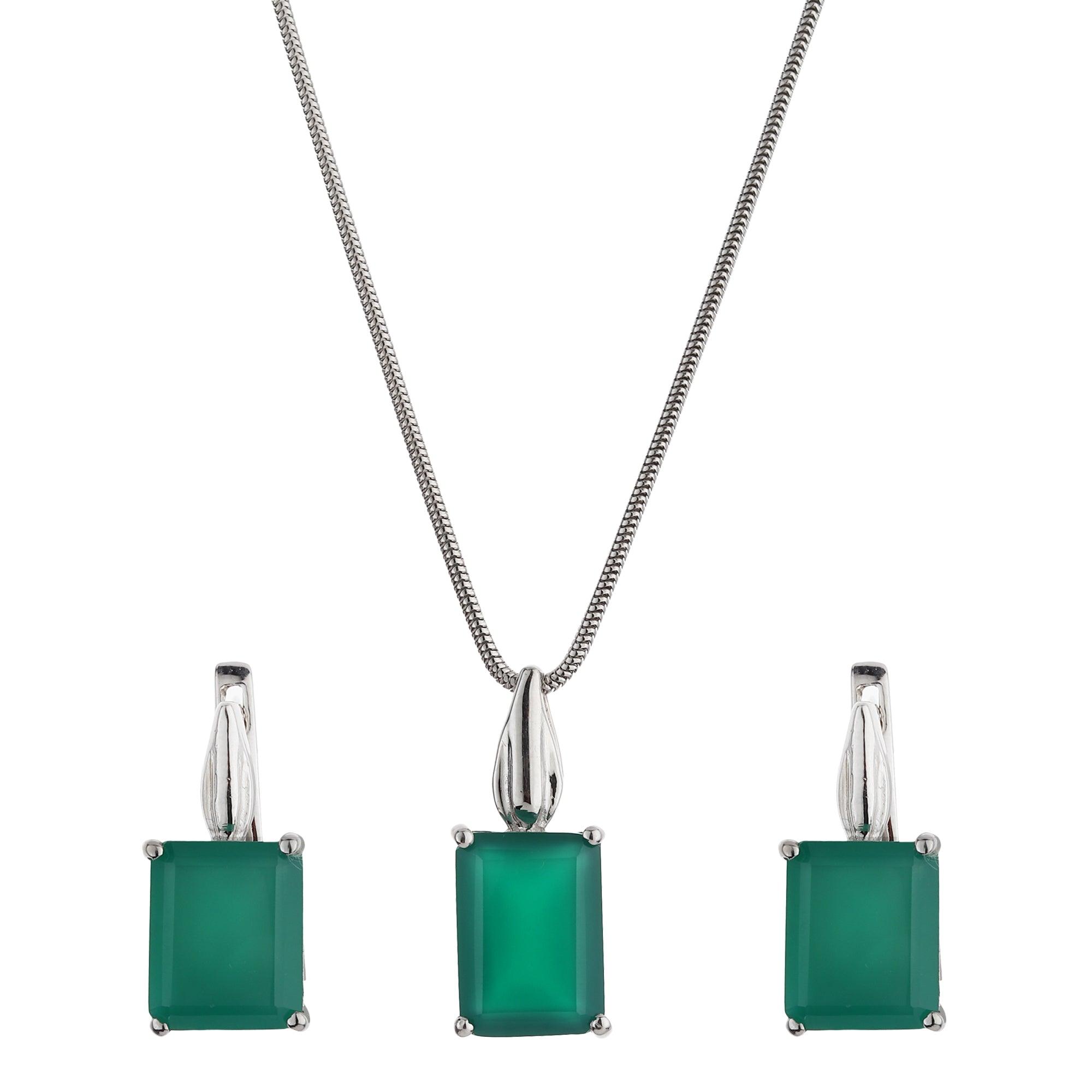 Silver Emerald Green Pendant Set - silvermark
