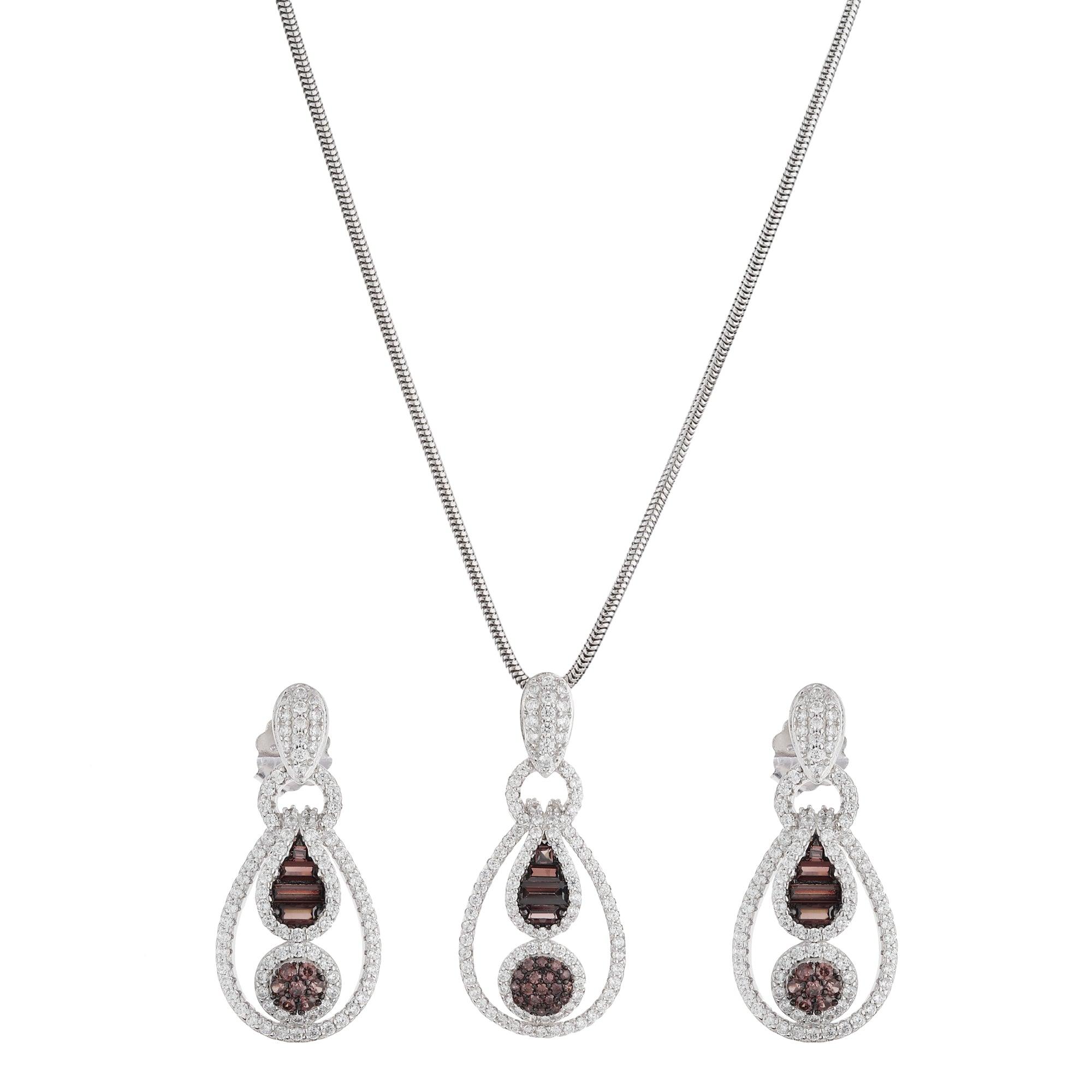 Silver Zircon Emerald Brown Drop Set - silvermark