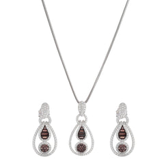 Silver Zircon Emerald Brown Drop Set - silvermark