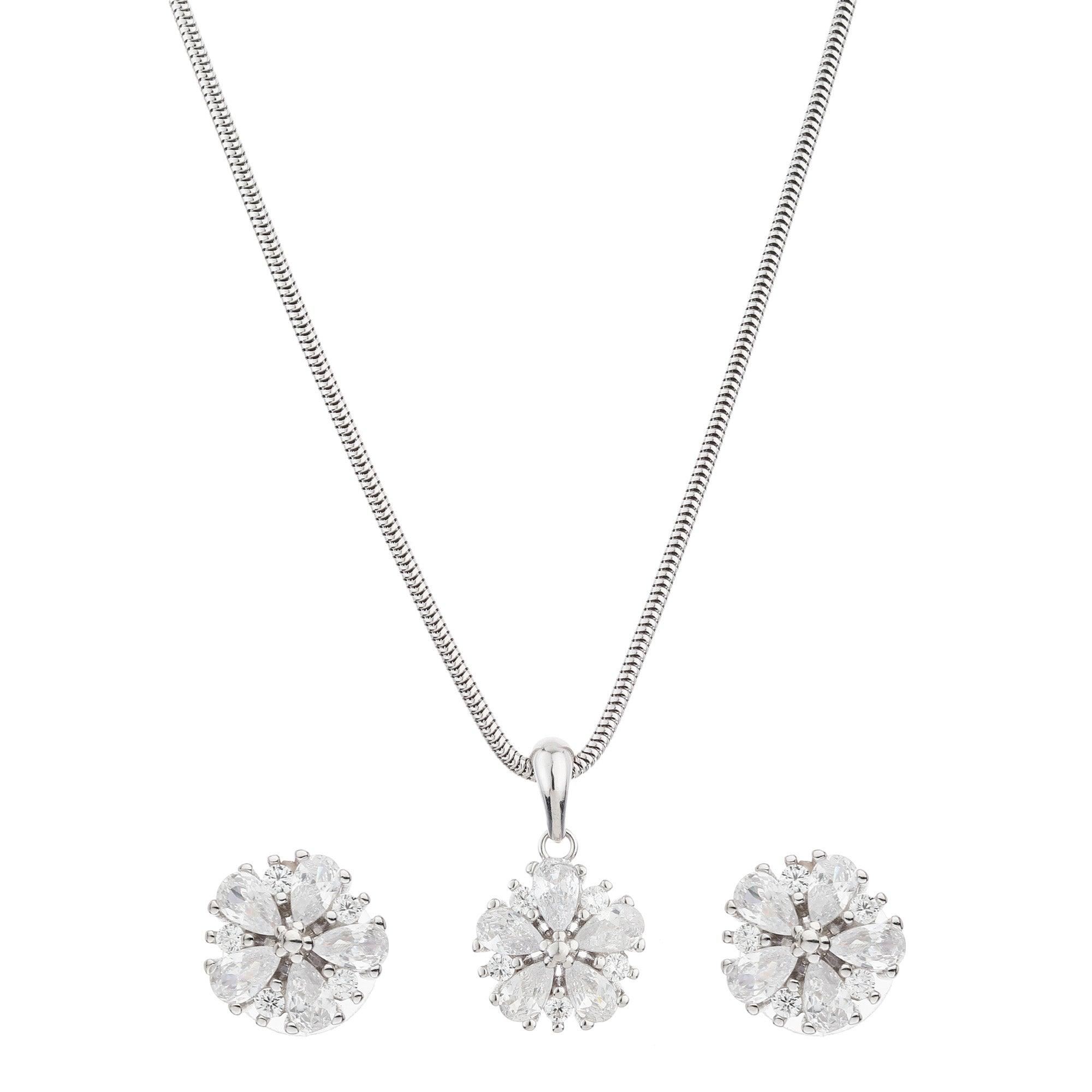 Flower Zircon Diamond Pendant Set - silvermark