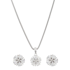Flower Zircon Diamond Pendant Set - silvermark