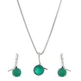 Circular Silver Green Stone Pendant Set - silvermark