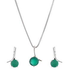 Circular Silver Green Stone Pendant Set - silvermark