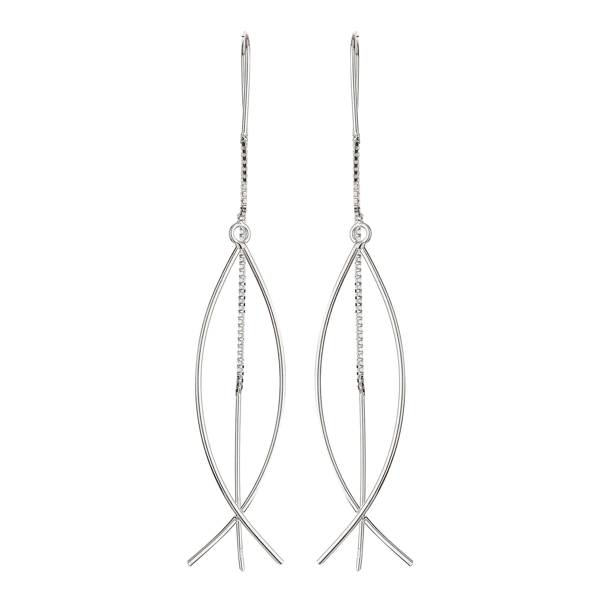 Silver Wired Dangle Hoop Earrings - silvermark