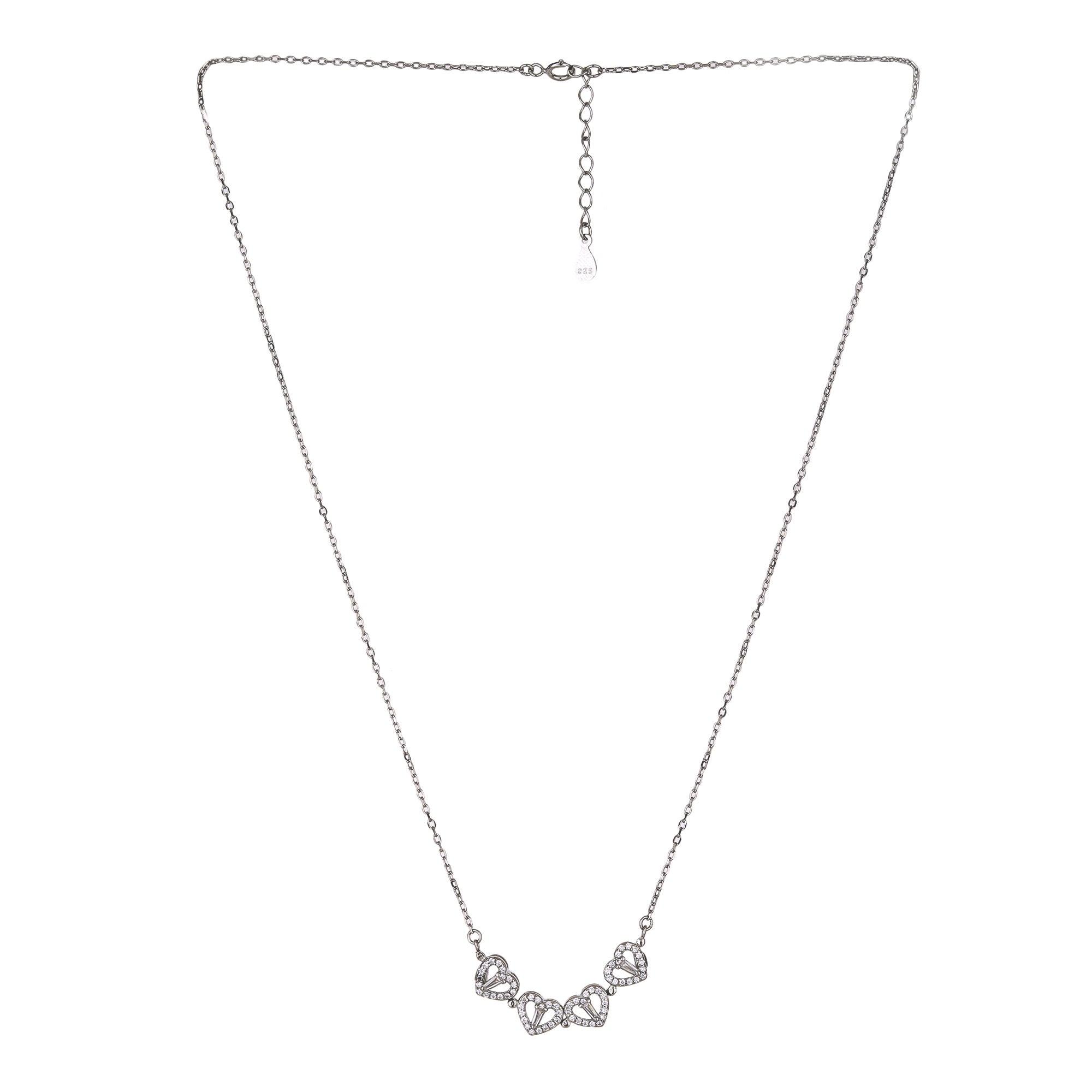 Sterling Heart Crystals Foldable Necklace - silvermark